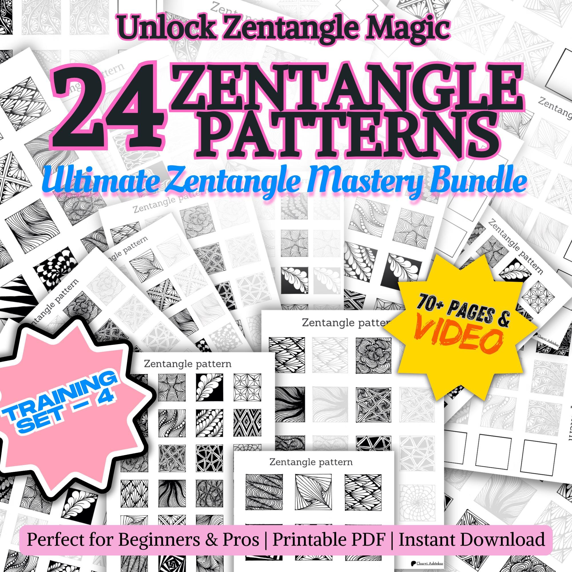 Tangle Pdf Easy Zentangle Pattern Worksheets: Beginner Tangle Templates Set 4 (PDF ...