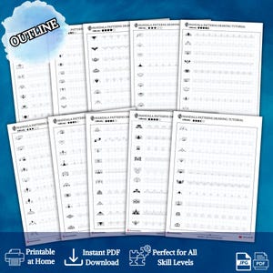May include: A stack of white printable pages with mandala patterns and the text "Mandala Patterns Drawing Tutorial". The pages feature various mandala designs and the text "Printable at Home" and "Instant PDF Download".