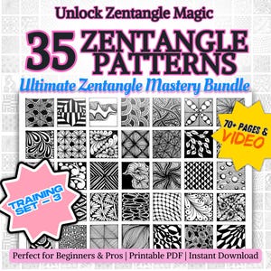 35 Zentangle Patterns Bundle , 70+ Pages PDF and JPEG  Tracing, Practice and Training Sheets Mindful Drawing & Art Therapy