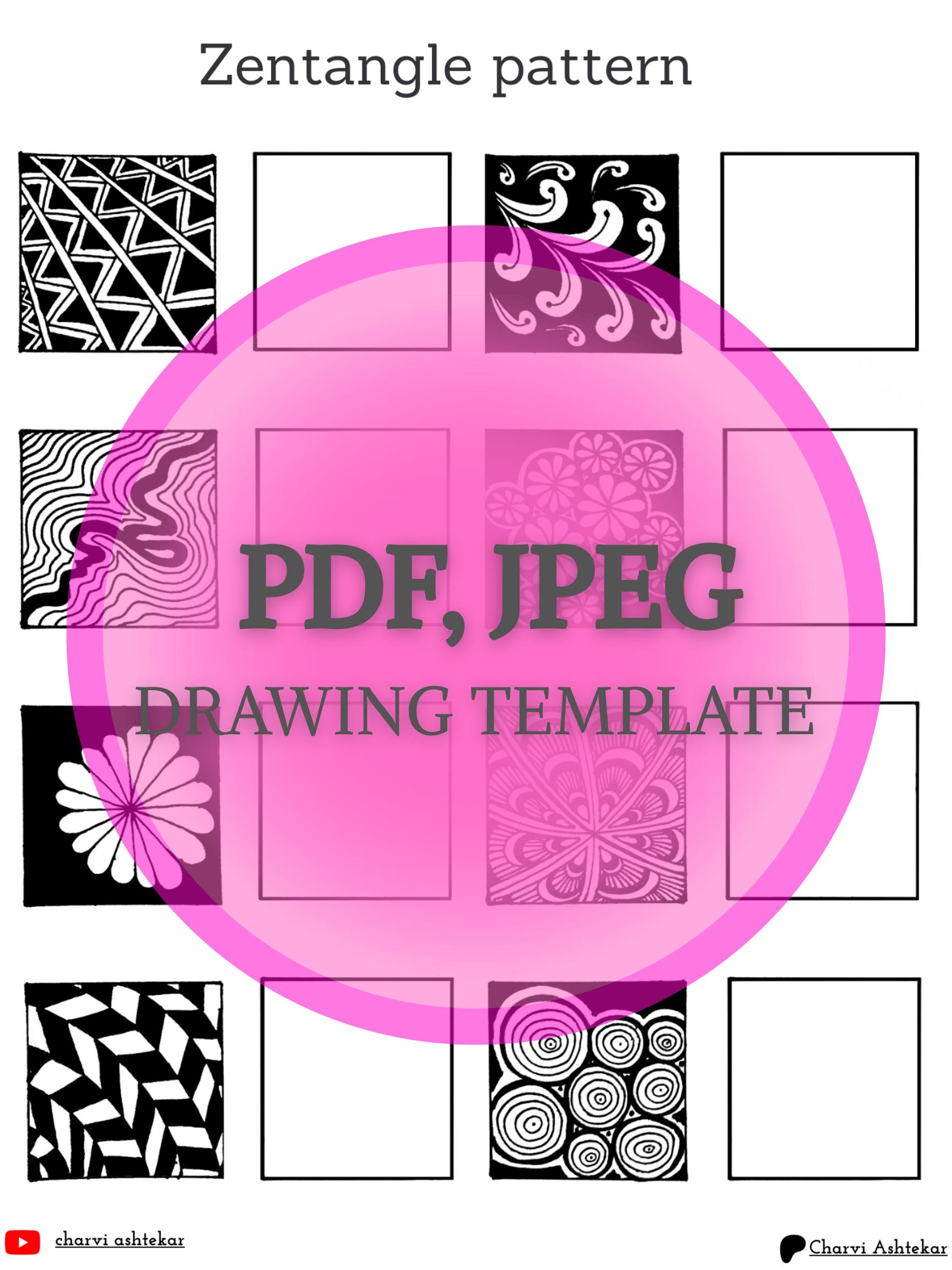 Easy Zentangle Pattern Worksheets: Beginner Tangle Templates Set 2 (PDF ...