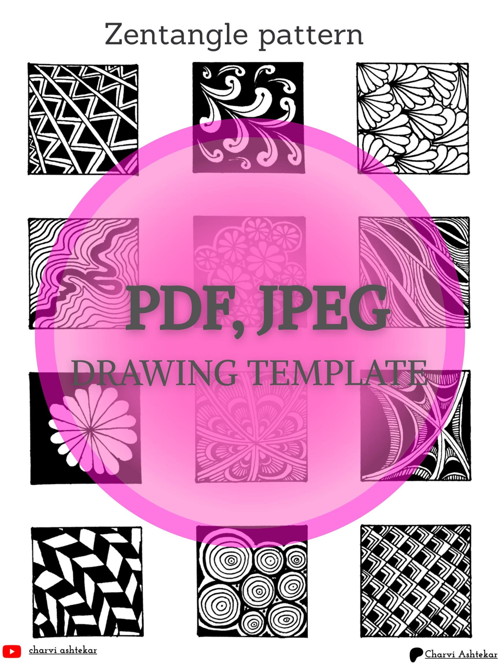 Tangle Pdf Easy Zentangle Pattern Worksheets: Beginner Tangle Templates Set 2 (PDF ...