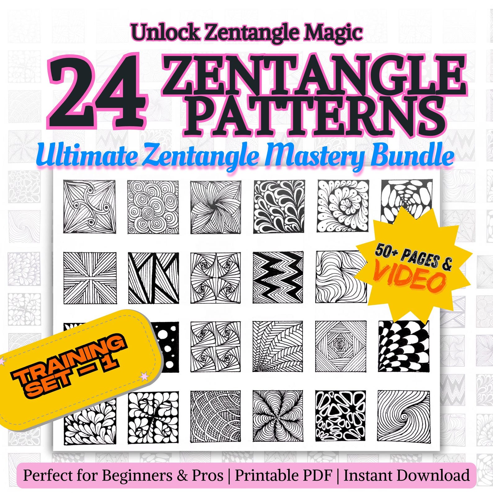 24 Zentangle Pattern Sheets: Beginner-friendly Templates (PDF) - Etsy