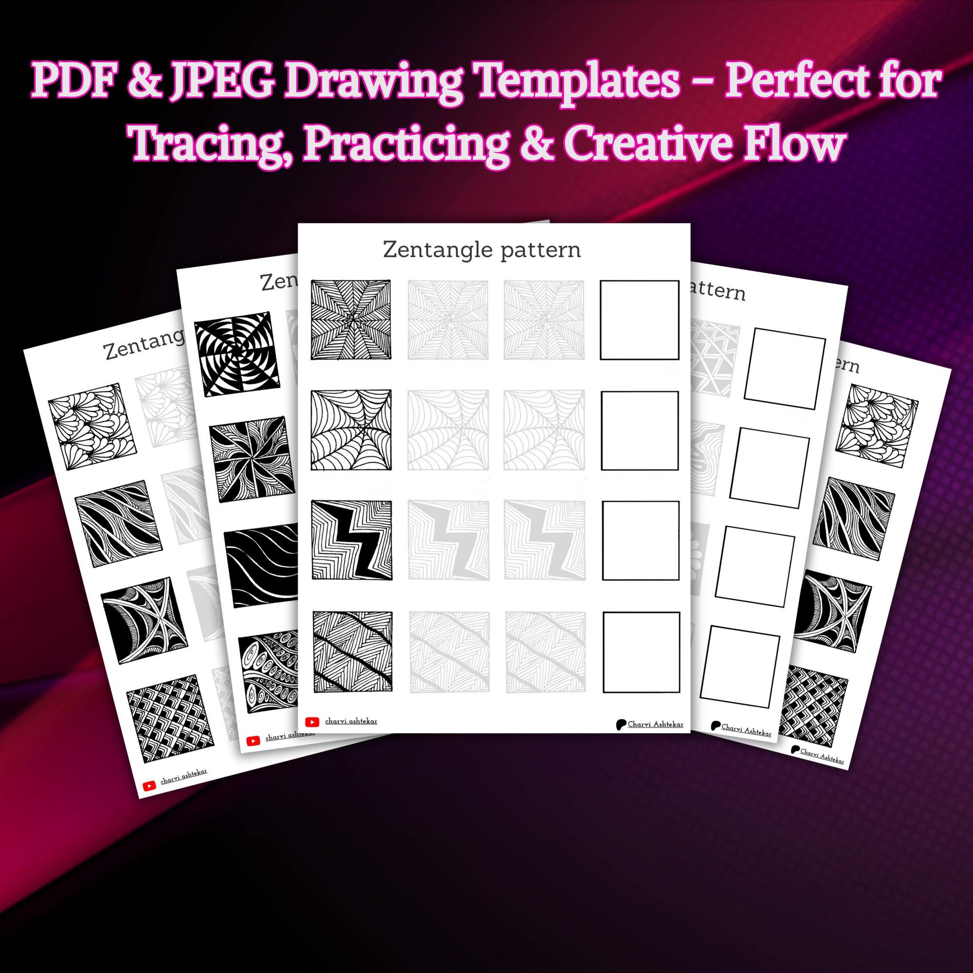 Easy Zentangle Pattern Worksheets: Beginner Tangle Templates Set 2 (PDF ...