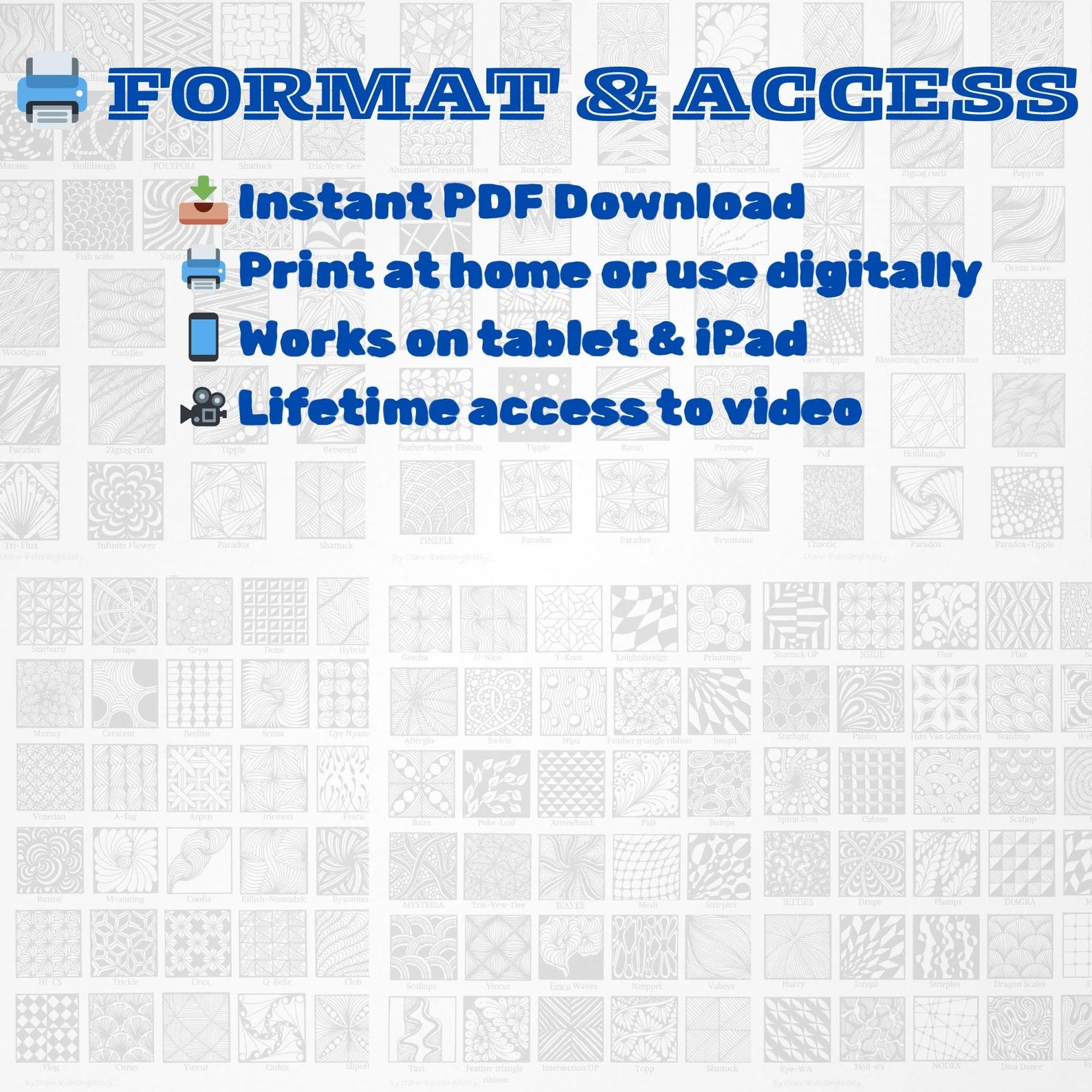 200 Zentangle Patterns With Video Guide | Printable Practice Sheets ...