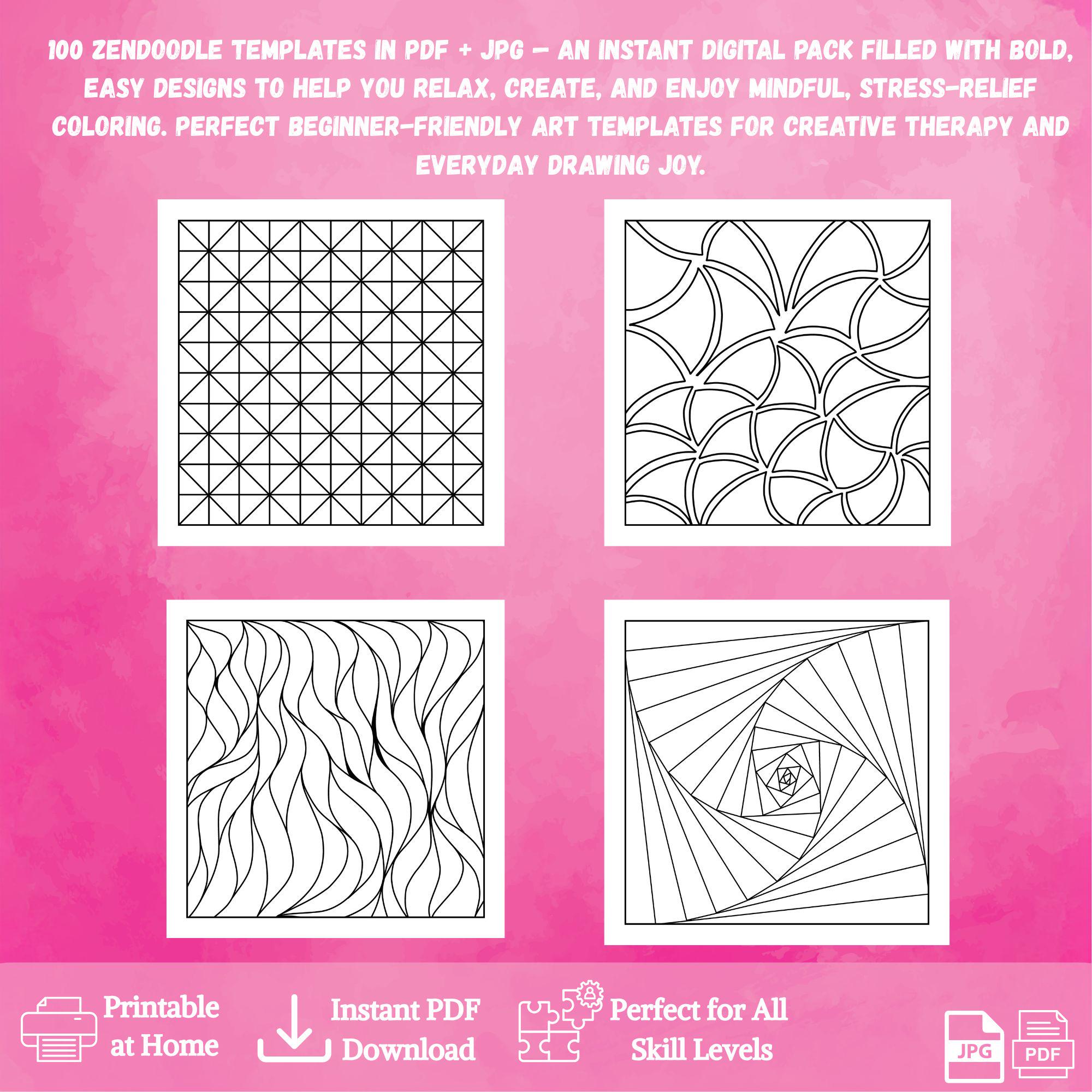 Zendoodle Art Templates | 100 Easy Designs Coloring Book (PDF JPG ...