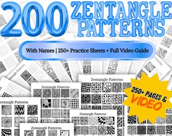 200 zentanglepatronen met videogids | Afdrukbare oefenbladen (PDF JPG-collectie)
