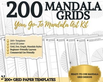 Mandala-rastersjablonen: meer dan 200 afdrukbare stippen, doe-het-zelf tekenpakket (digitale download pdf en jpeg)