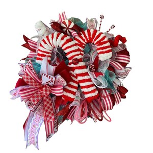 Candy Cane Christmas Wreath, Peppermint Door Decor