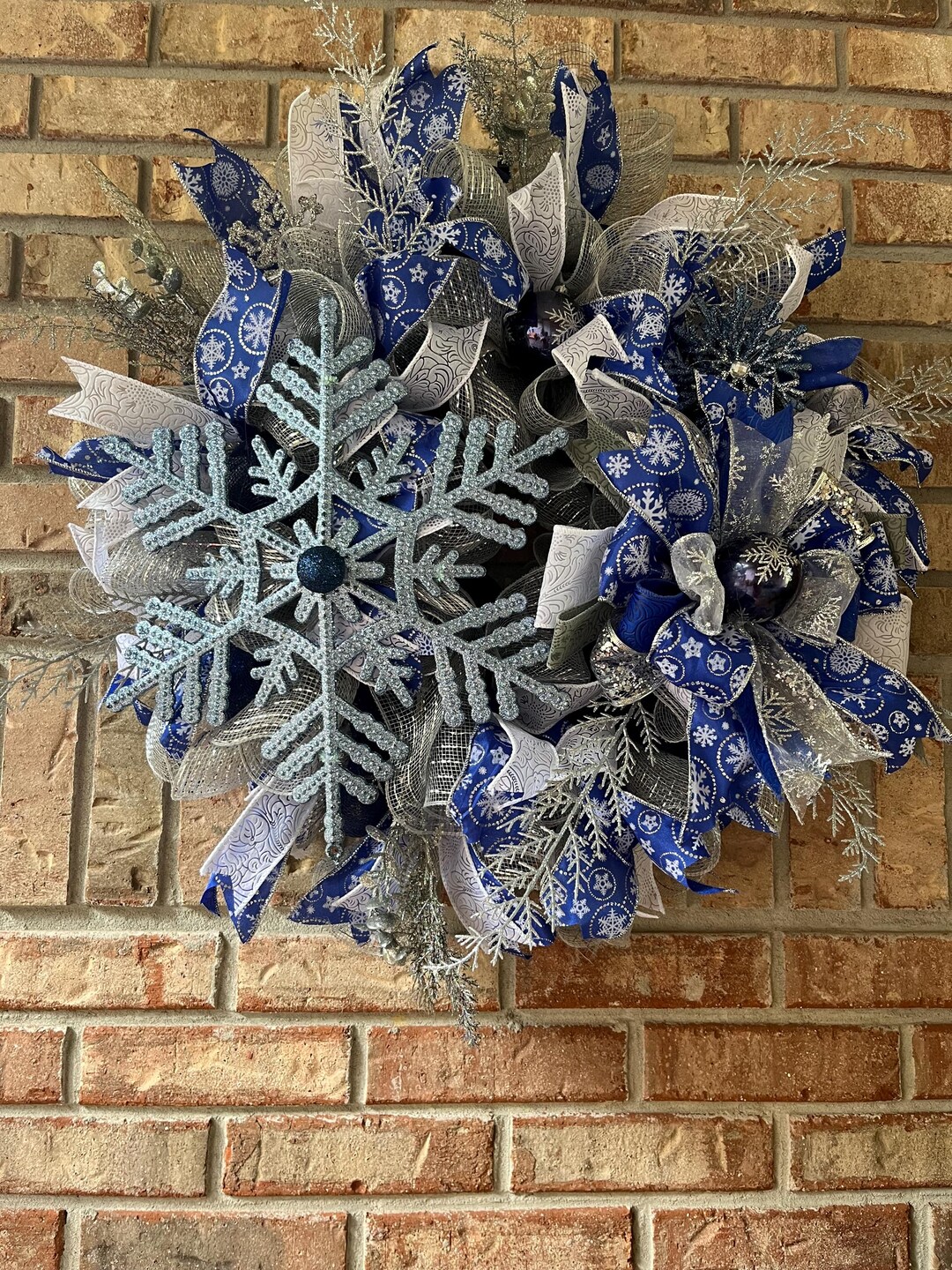 Blue and Silver Snowflake Wreath for Front Door Winter Holiday Decor - Etsy