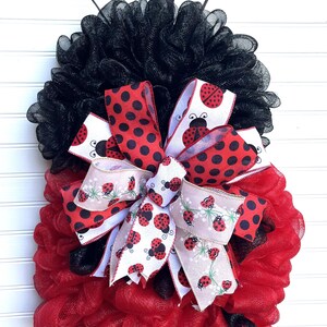 Ladybug Wreath for Front Door, Handmade Mesh Wreath, Ladybug Decor, Red and Black Door Hanger, Farmhouse Bug Wreath, Outdoor Porch Decor