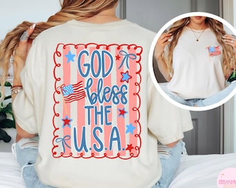 USA Shirt, 4th of July T-Shirt, Comfort Colors®, Patriotic Shirts for Women, Coquette Bow, Independence Day, Memorial Day, Fourth of July