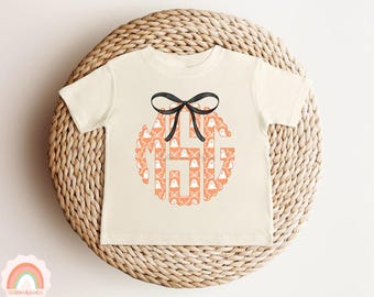 Girls Personalized Halloween Shirt, Monogram Shirt, Cute Ghost Shirt for Kids, Coquette Bow Monogram, Toddler Halloween Tee, Custom Shirt