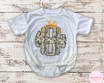 Pelele burbuja con monograma personalizado, monograma de camuflaje clásico, pelele para niña pequeña, conjuntos para recién nacidos, ropa de bebé personalizada, regalo para baby shower
