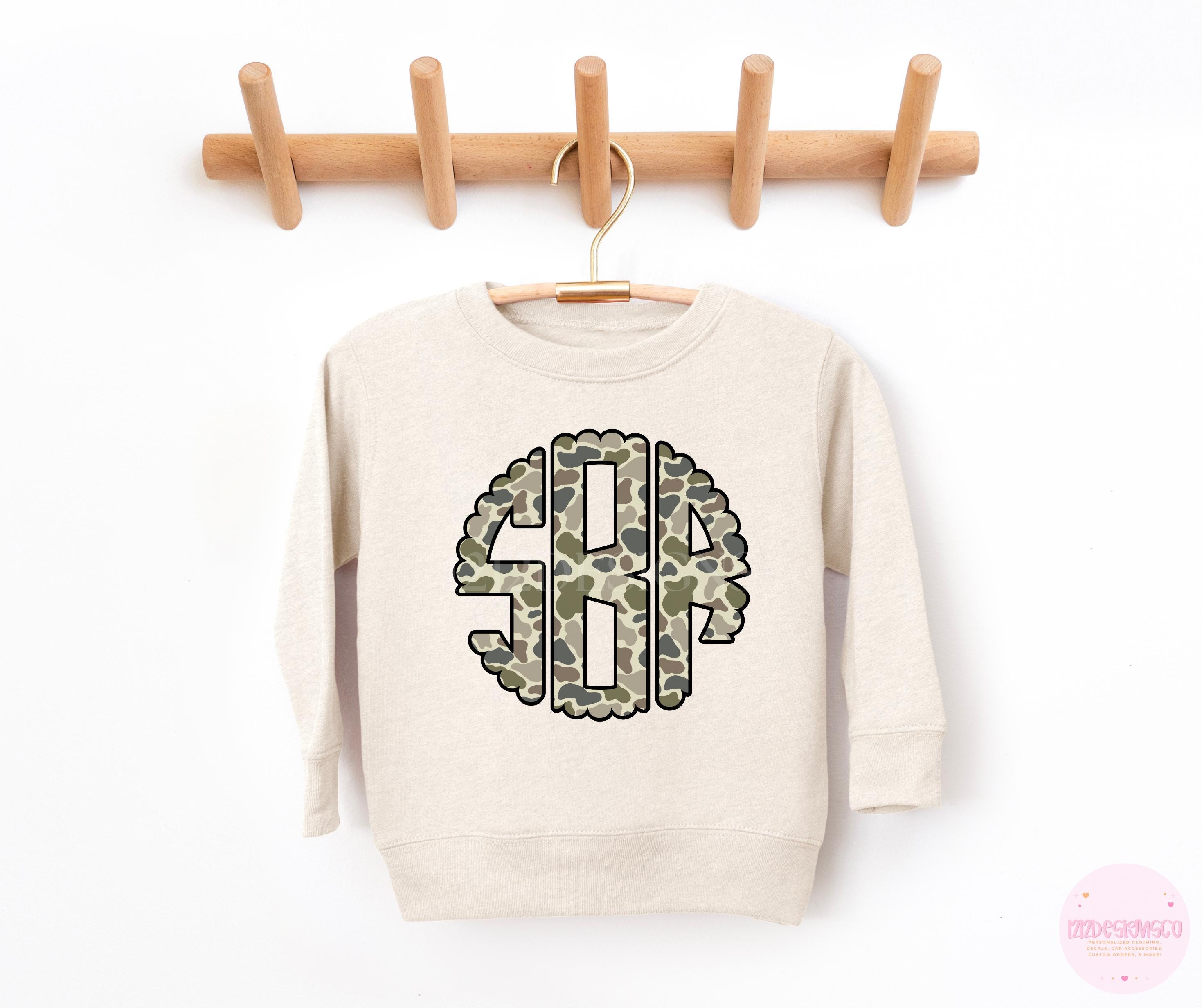Custom Camo Monogram Toddler Sweatshirt: 100% Cotton