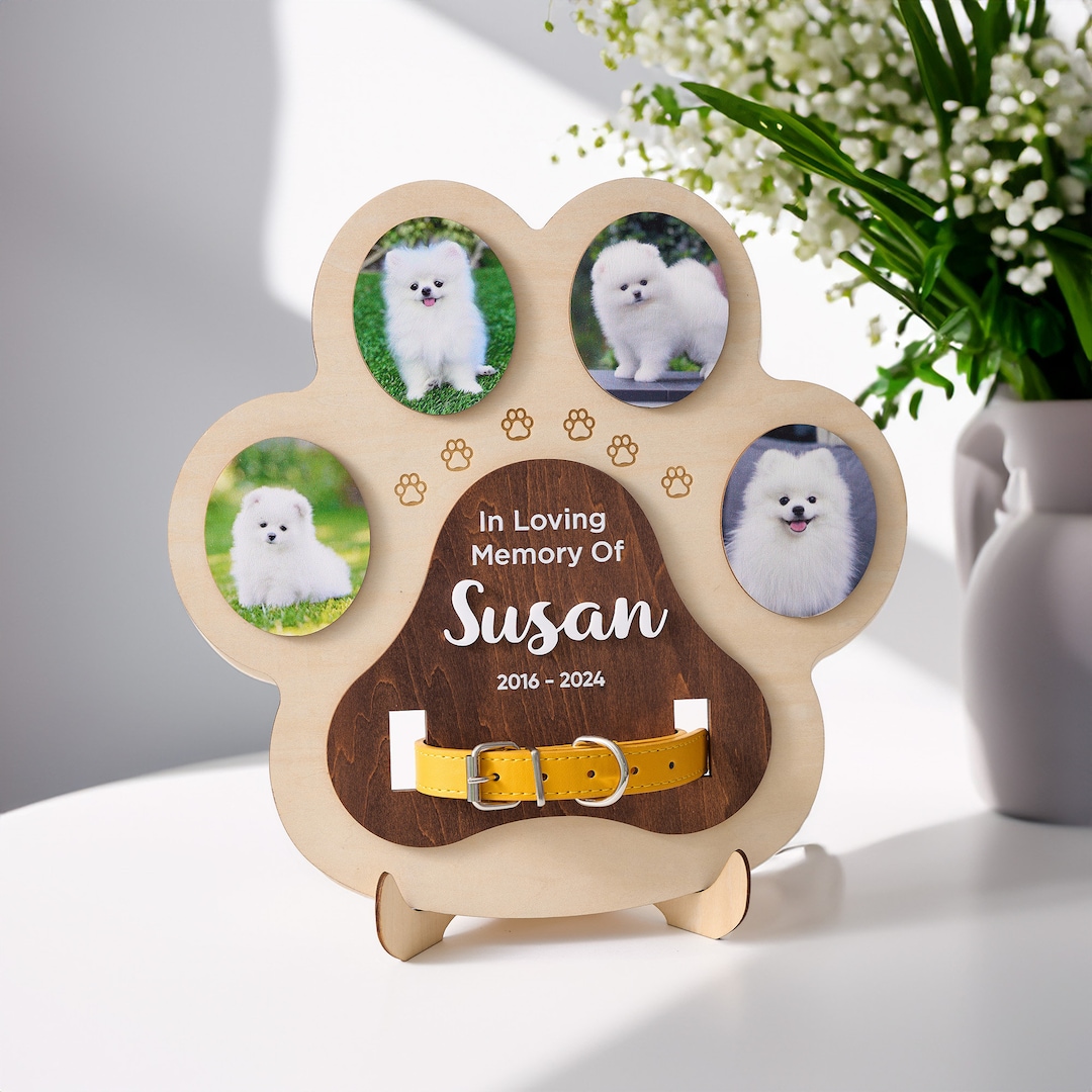 Personalized Wooden Pet Memorial Collar Sign, Dog Memorial Wood Frame ...