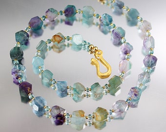 Fluorite Faceted Nugget Necklace - Gold Vermeil - Fluorite Necklace - 22 Inches