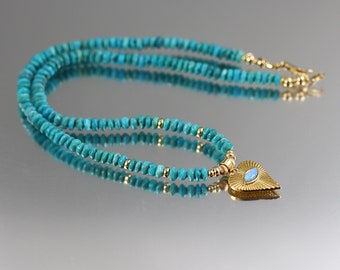 Nacozari Turquoise Opal Heart Necklace - Gold Fill - Turquoise Opal Necklace - 17-3/4 Inches