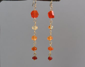 Mexican Fire Opal Long Dangle Earrings - 2 Inches - Mexican Fire Opal Earrings - Gold fill