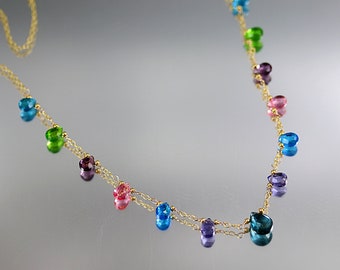 Multicolor Briolette Necklace - Gold Fill - Hydro Quartz Briolette Necklace - Choose Your Length