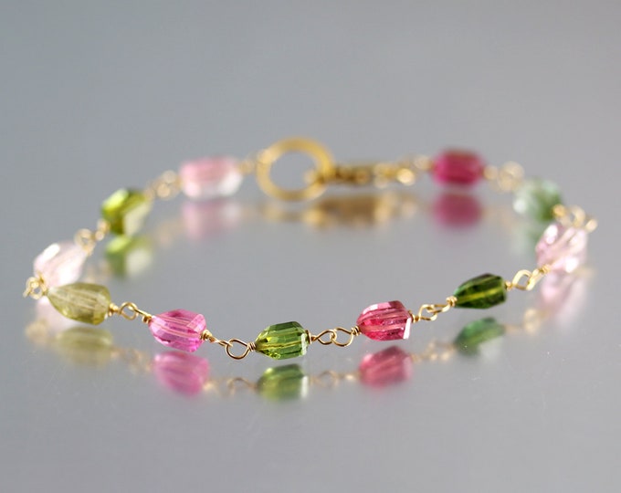 Featured listing image: Watermelon Tourmaline Bracelet - Afghani Tourmaline - Tourmaline Bracelet - Pink Yellow Green