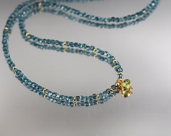 London Blue Quartz Cubes Peridot Pendant Necklace - Gold Fill - Peridot Pendant Necklace - 16 Inches