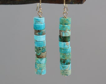 Sea Sediment Jasper Heishi Earrings - 1-3/4 Inches - Jasper Earrings - Gold Fill