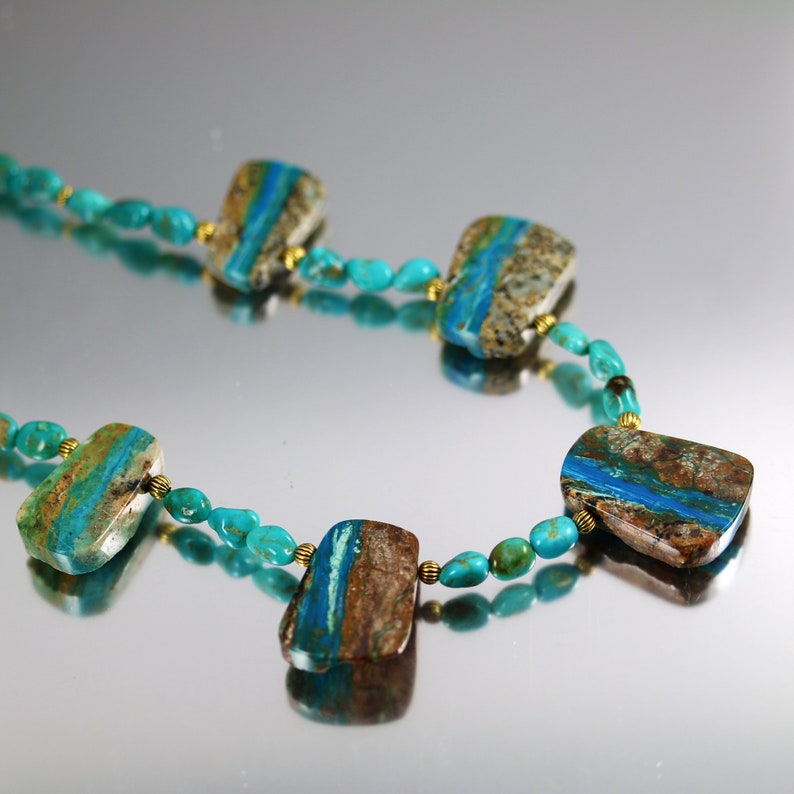 Chrysocolla and Turquoise Necklace Chrysocolla Necklace Gold Kingman Turquoise
