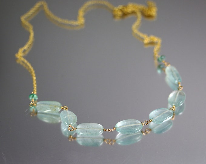 Featured listing image: Aquamarine Bead Necklace - Afghani Aquamarine - Aquamarine Necklace - Gold Filled