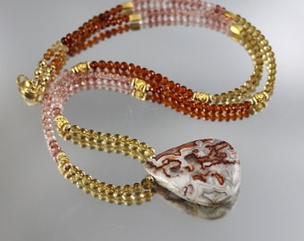 Crazy Lace Agate on Rondelles Necklace - Gold Fill - Crazy Lace Agate Necklace - 26-1/2 Inches