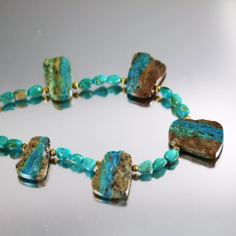 Chrysocolla and Turquoise Necklace Chrysocolla Necklace Gold Kingman Turquoise