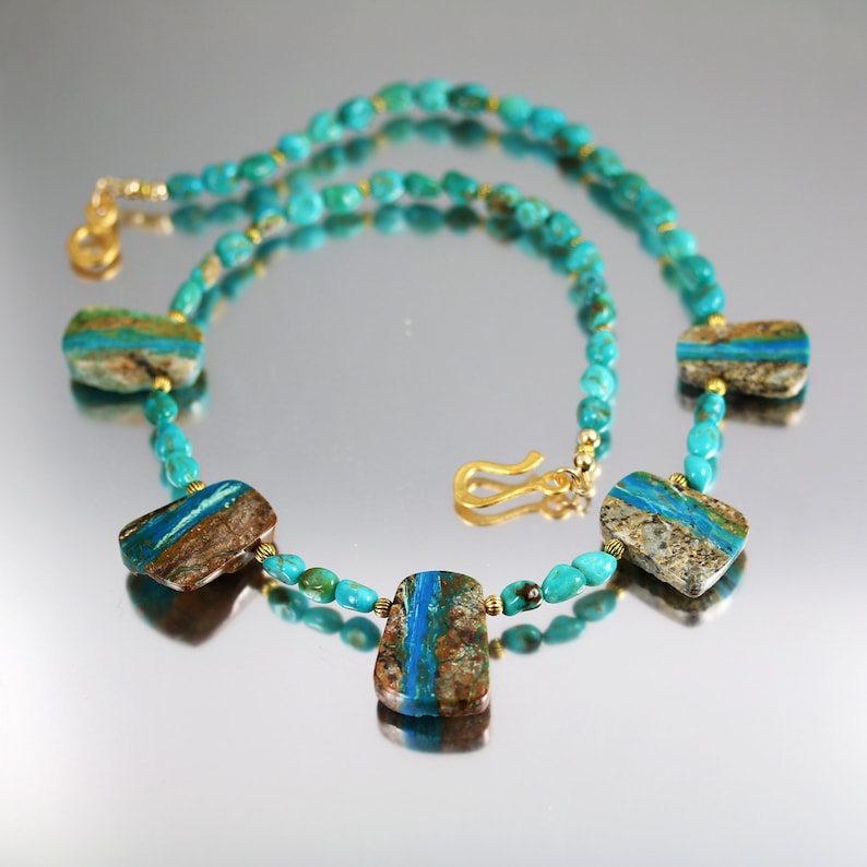 Chrysocolla and Turquoise Necklace Chrysocolla Necklace Gold Kingman Turquoise