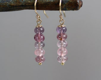 Spinel Smooth Rondelle Earrings - Gold Fill - Multi Spinel Earrings - 1 1/4 Inches