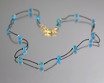 Apatite Raw Nugget Necklace - Gold Fill - Apatite Necklace - Knotted Silk