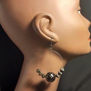 Black & Gold Large Beaded Earrings, African Earrings, Afrocentric Earrings, Ankara Earrings, Artisan Earring Gifts, Artisan Jewelry -mPER368