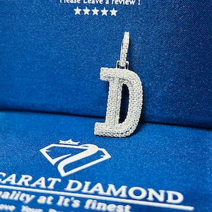 Colgante de una sola letra 3D helado para hombres y mujeres, Colgante de plata/oro de 0,5 x 1,0 pulg., Colgante de moissanita/laboratorio/diamante natural para hombres