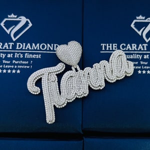Colgante de letra Tiana personalizado helado / Fianza del corazón / 3.0 "X2.1" / Diamante de plata / oro / Regalo para hombres / mujeres
