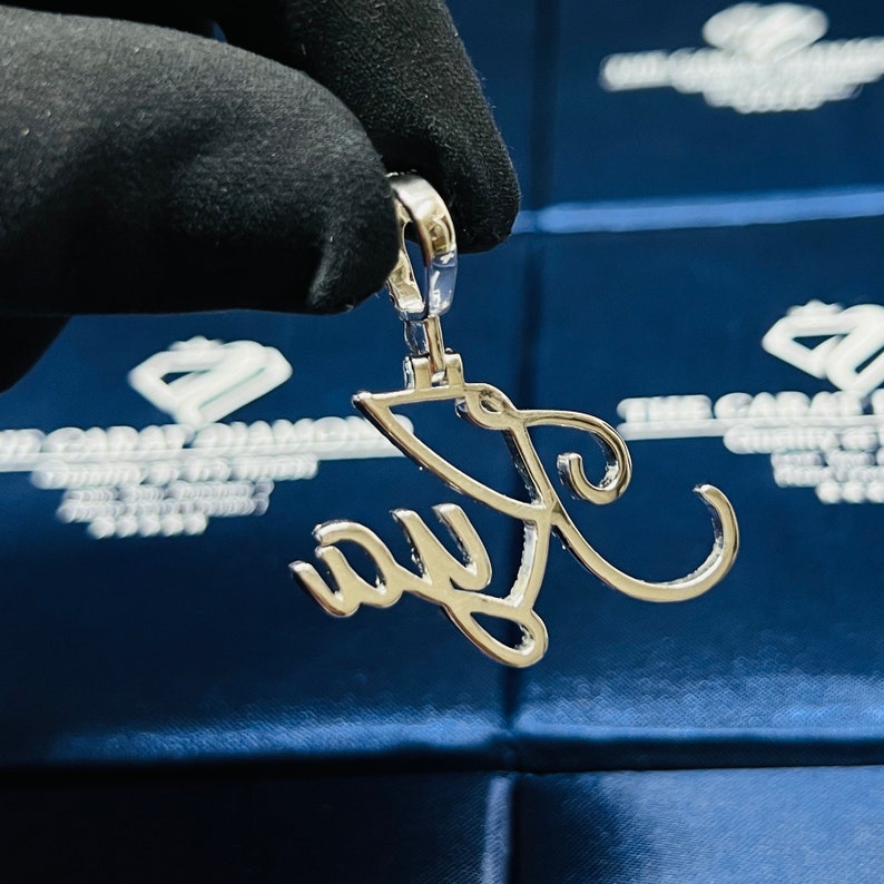 Diamond Cursive Letter Pendant | Custom Bail | Silver VVS1 Moissanite ...