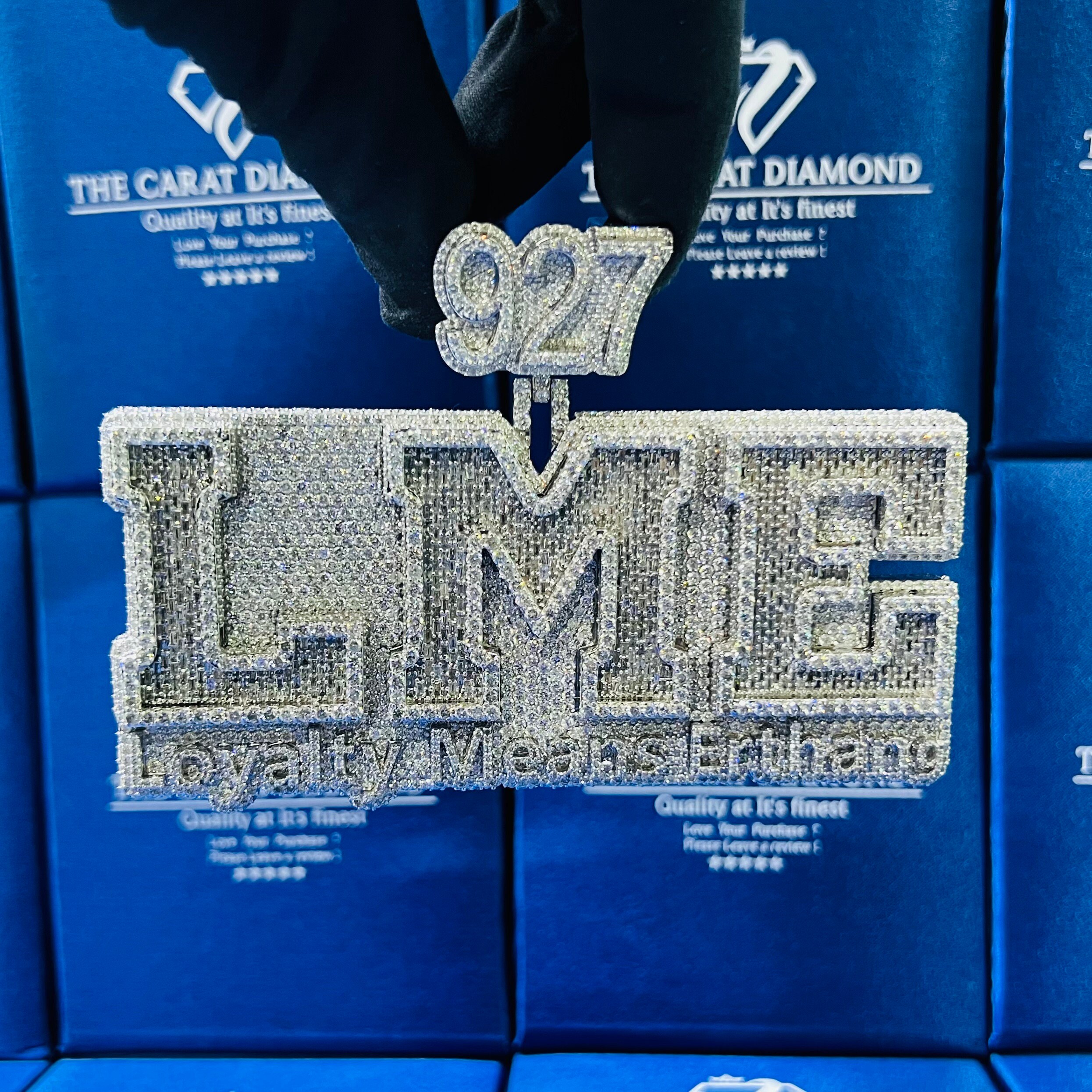The Letters Lme Iced Out 3D LME Custom Pendant With Baguette Diamonds, 4.3