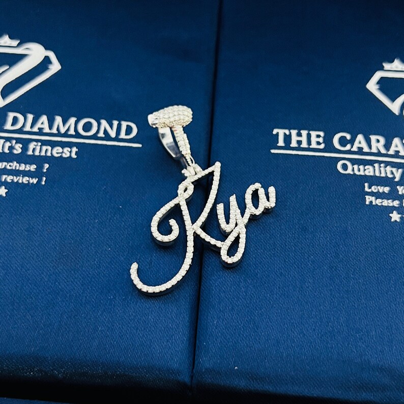 Diamond Cursive Letter Pendant | Custom Bail | Silver VVS1 Moissanite ...