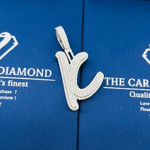 Colgante de letra K Iced Out, Collar de 0,8 x 2,1 pulg., Colgante de diamante de moissanita personalizado para hombre, Colgante helado personalizado, Diamante cultivado en laboratorio VVS