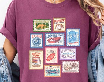 Retro Wildlife Stamps T-Shirt, Comfort Colors Cottagecore Animal Stamps Shirt, National Parks Post Stamps T-Shirt, Lobster Fest Stamp Tee