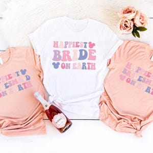 Happiest Bride on Earth Shirt, Disney Bride Tee, Disney Bachelorette Party 2025 T-Shirt, Bridesmaid Sweatshirt, Disneyland Bachelorette Tee