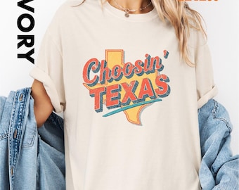 Choosin’ Texas Rope Script Comfort Colors T-Shirt, Western Graphic Sweatshirt, Country Top, Song Lyrics Shirt, Rodeo Top, Western Top