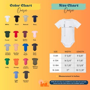 a baby's bodysuit size chart with different colors