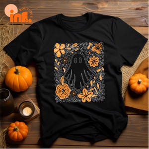 Comfort Colors® Halloween Ghost With Flowers T-Shirt, Halloween Shirt, Autumn Fall Season Shirt, Cute Floral Ghost Shirt, Floral Ghost Shirt