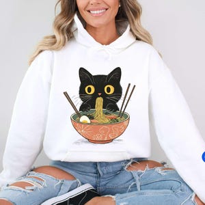 Noodle Cat Sweatshirt, Ramen Lover Cat Sweater, Noodle Lover Shirt, Cat Lover T-shirt, Food Lover Cat Shirt, Cute Cat Hoodie, Retro Cat Tee