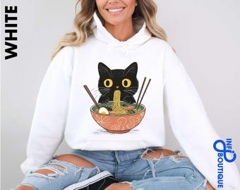 Noodle Cat Sweatshirt, Ramen Lover Cat Sweater, Noodle Lover Shirt, Cat Lover T-shirt, Food Lover Cat Shirt, Cute Cat Hoodie, Retro Cat Tee