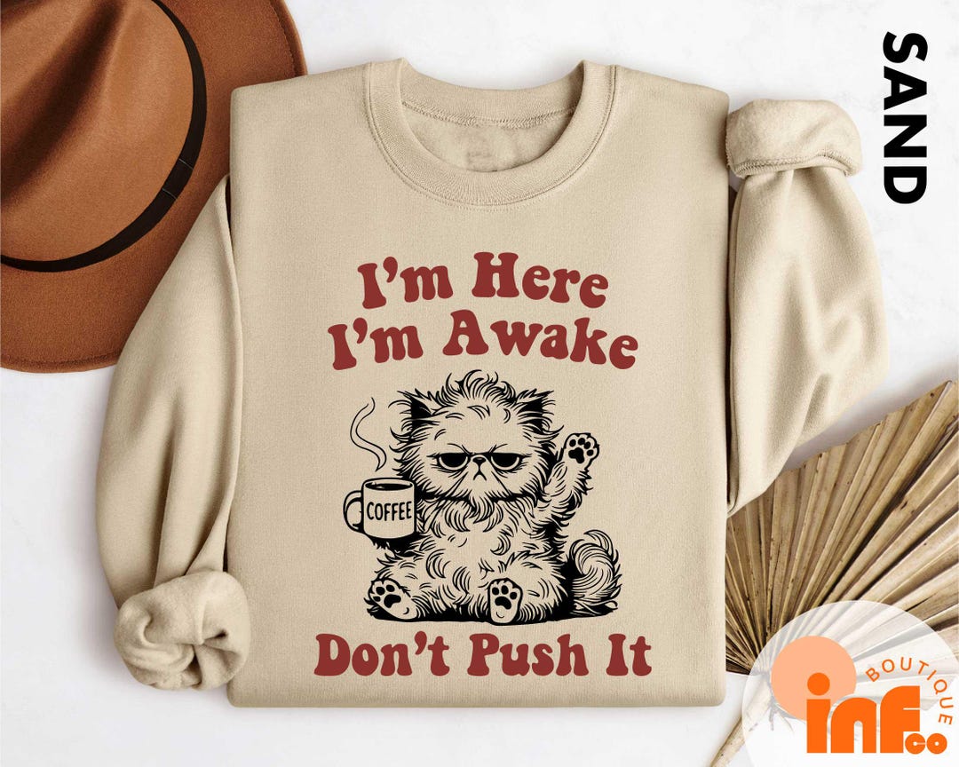 Angry Cat Shirt, I'm Here I'm Awake Don't Push It T-shirt, Retro Funny ...