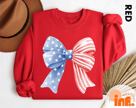 Coquette American Bow T-shirt, USA Patriotic Tee for Women, Red
