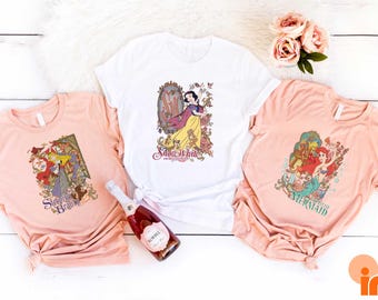 Retro Disney Princess Shirt, Floral Disney Princess Tee, Disney Girl Trip, Disney Princess Matching Sweater, Cinderella, Snow White
